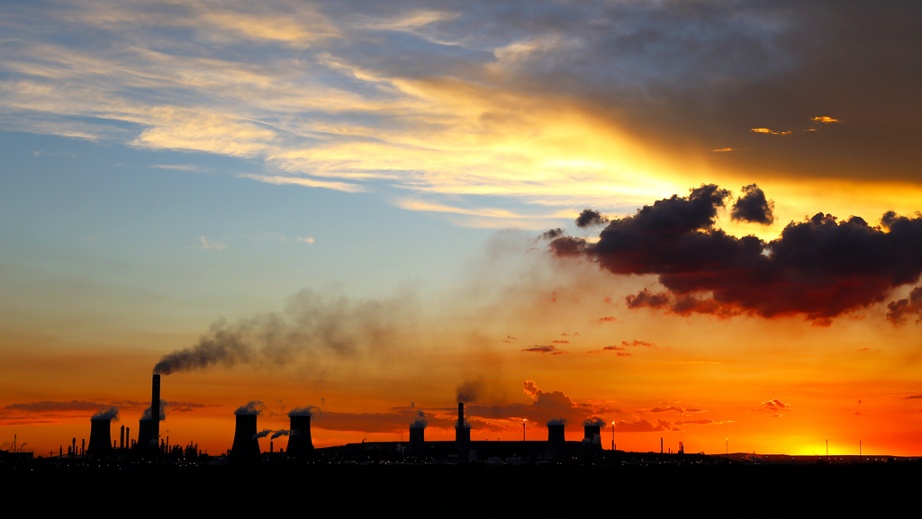 Coal power plant in sunset